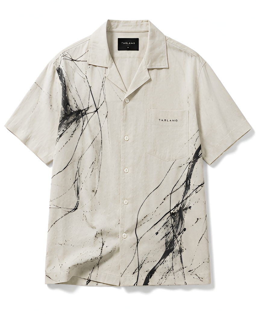 Coastal Ink Camp Collar Shirt - Ivory | Tarlano
