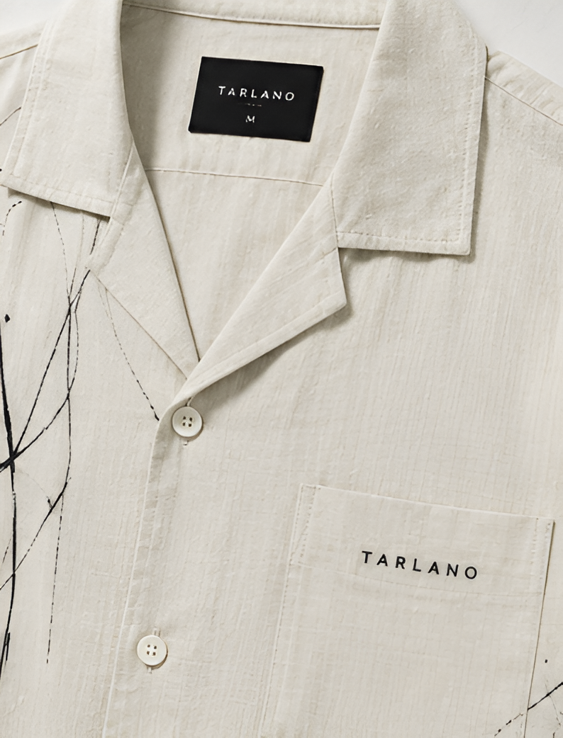 Coastal Ink Camp Collar Shirt - Ivory | Tarlano