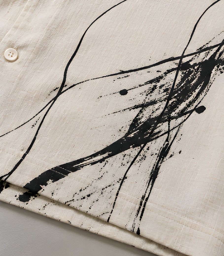 Coastal Ink Camp Collar Shirt - Ivory | Tarlano