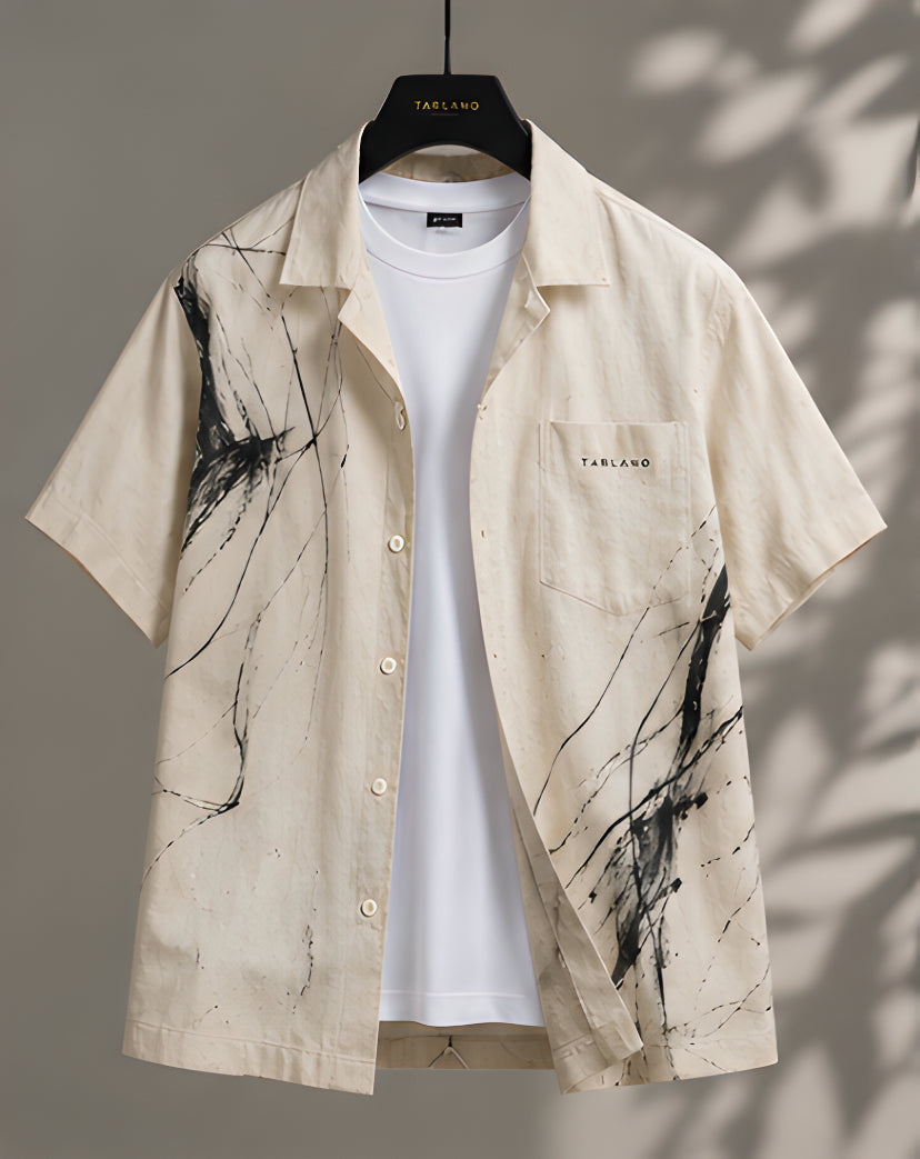 Coastal Ink Camp Collar Shirt - Ivory | Tarlano