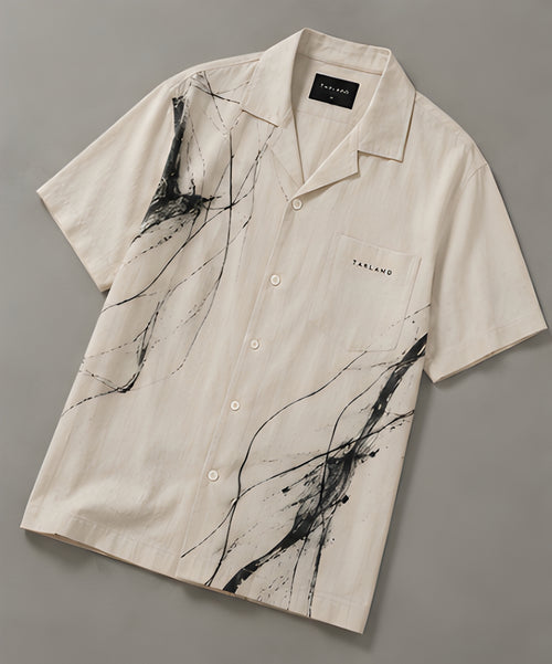 Coastal Ink Camp Collar Shirt - Ivory | Tarlano