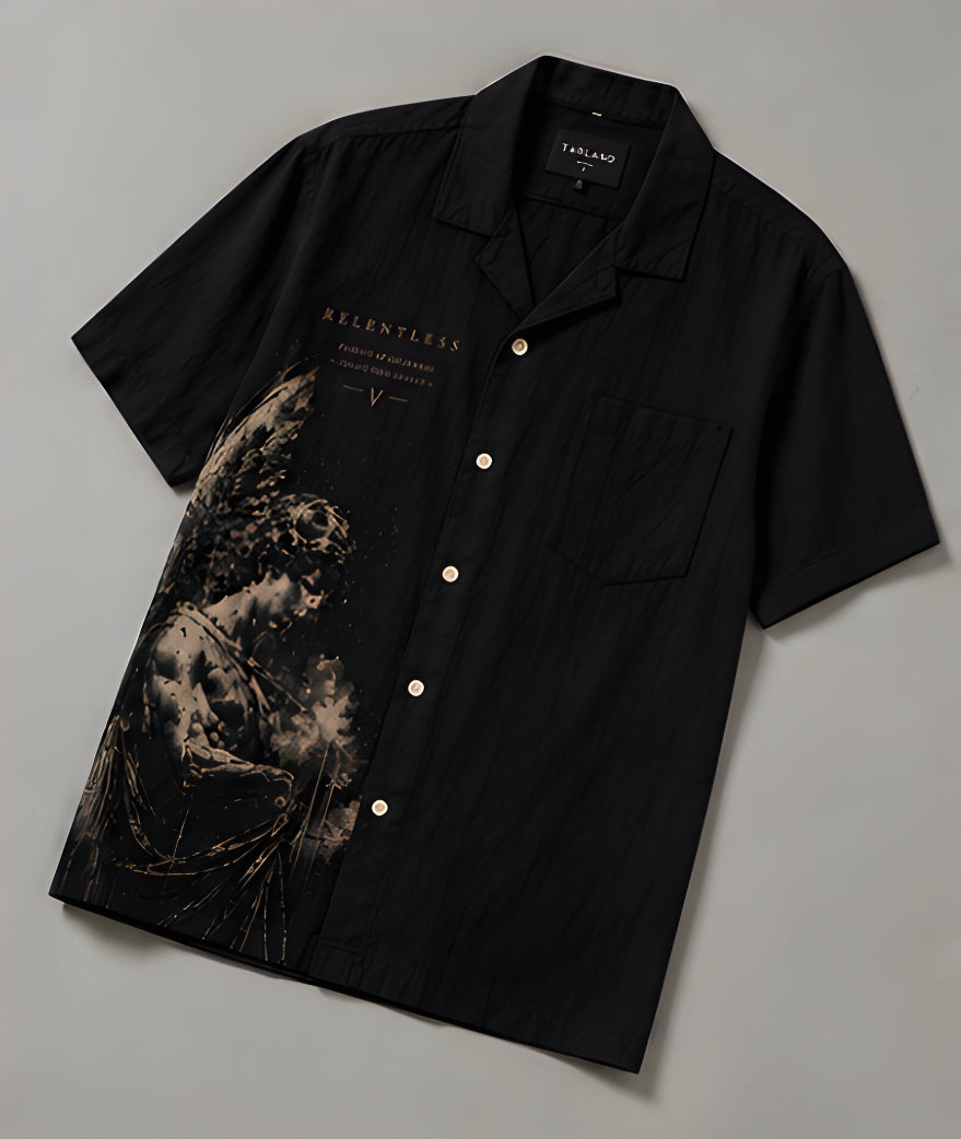 Relentless Graphic Resort Shirt - Black | Tarlano