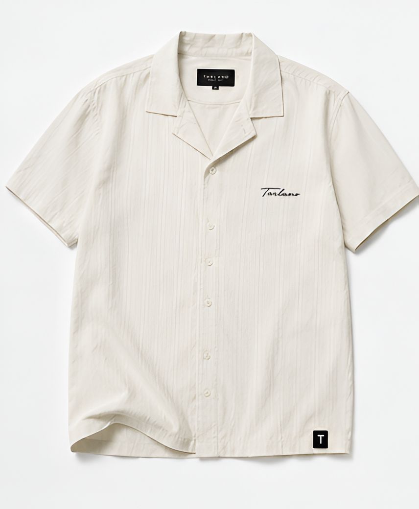 Riviera Textured Camp Collar Shirt – Ivory | Tarlano
