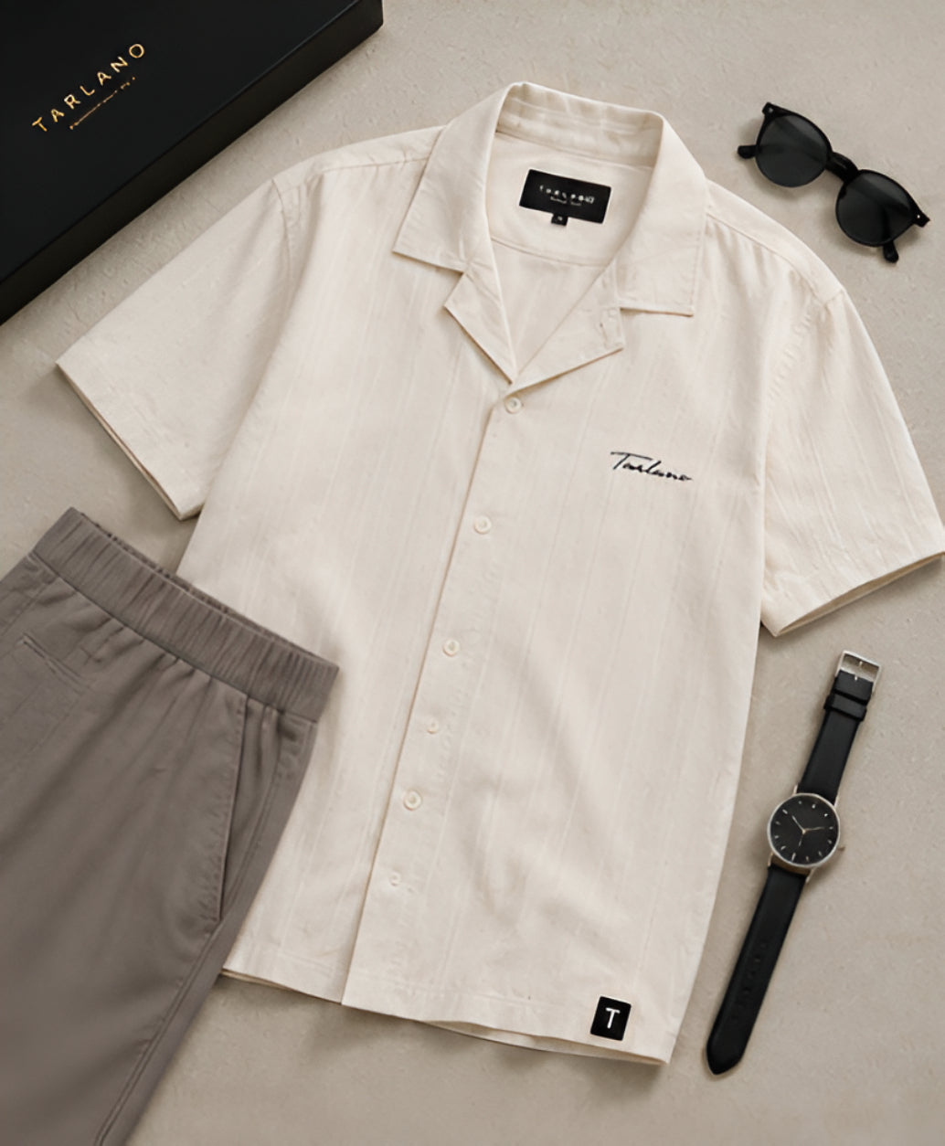 Riviera Textured Camp Collar Shirt – Ivory | Tarlano