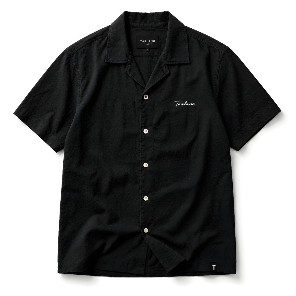 Textured Camp Collar Short Sleeve Shirt - Black | Tarlano