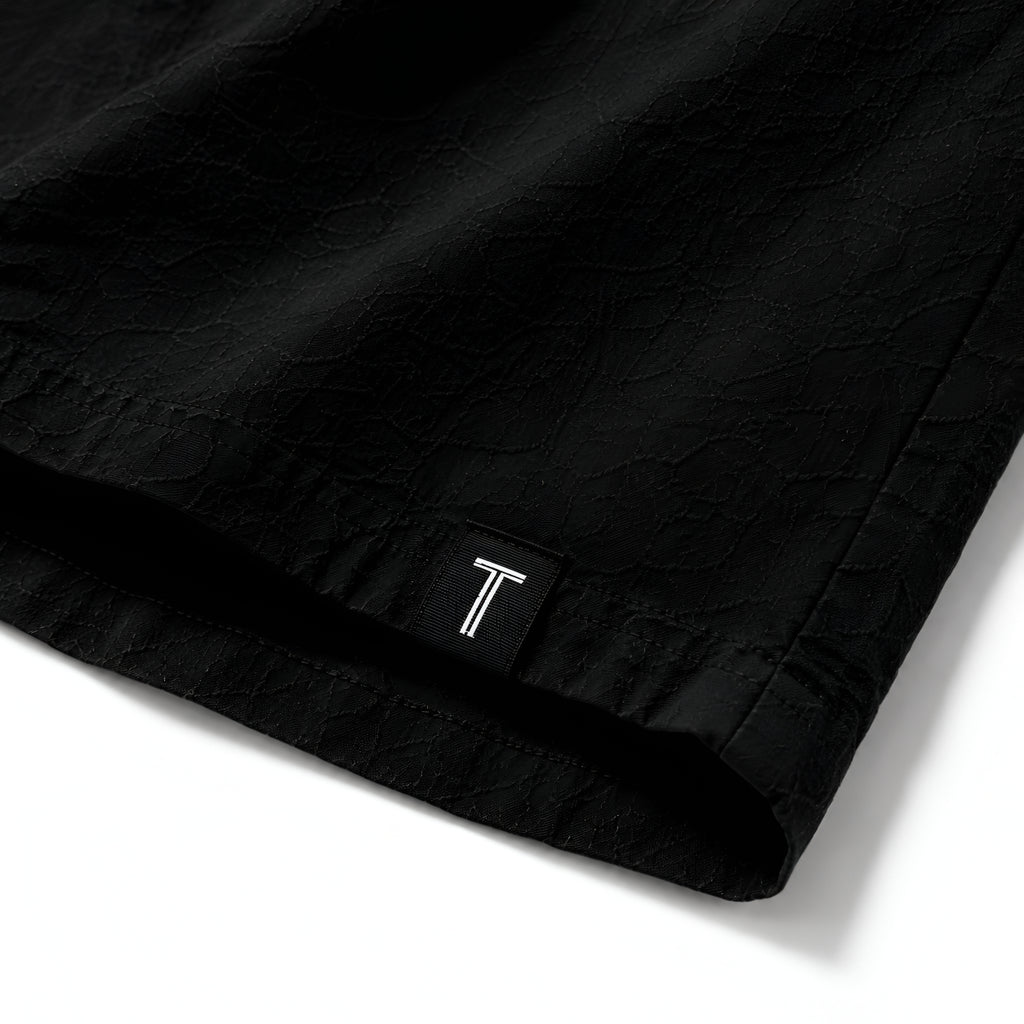 Textured Camp Collar Short Sleeve Shirt - Black | Tarlano