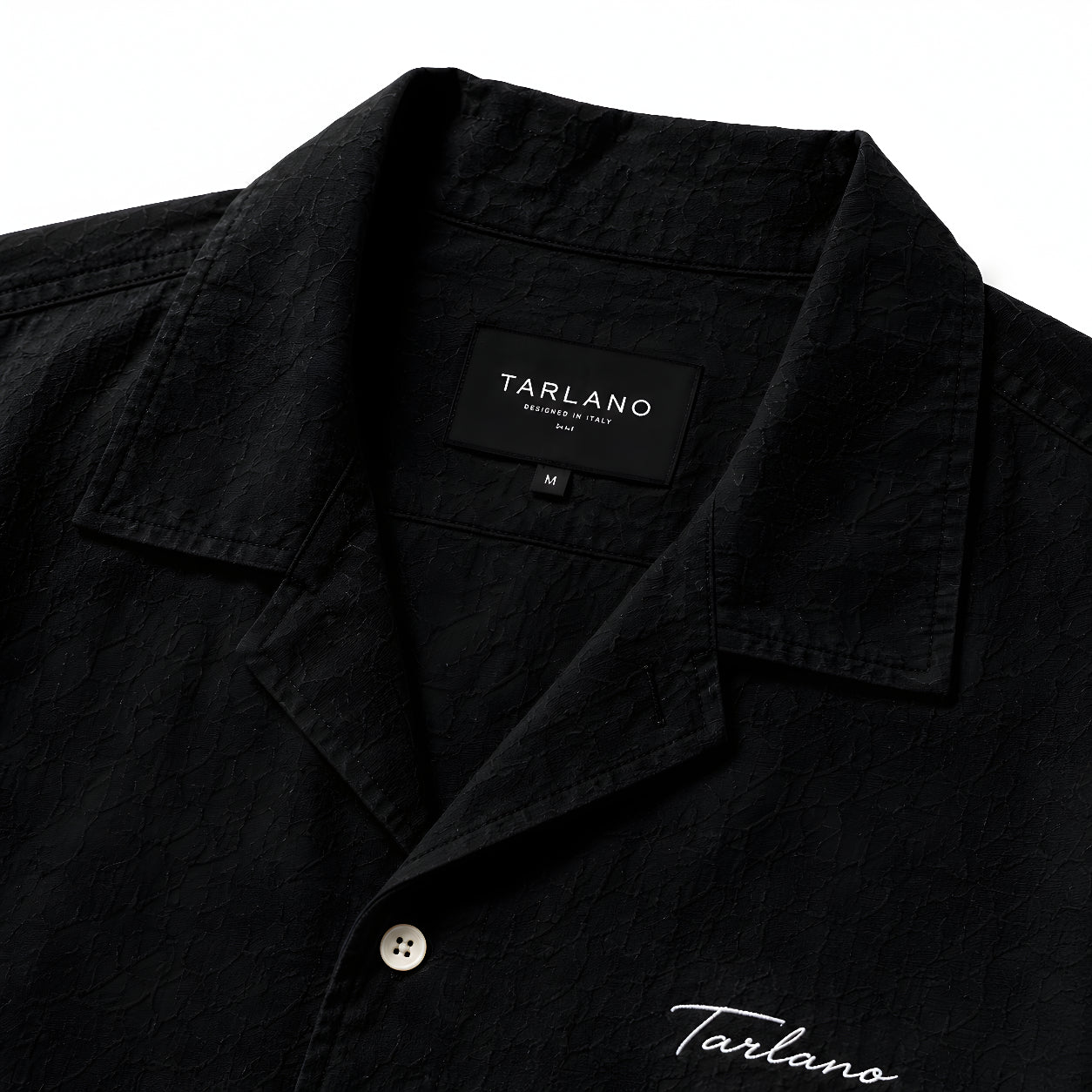 Textured Camp Collar Short Sleeve Shirt - Black | Tarlano